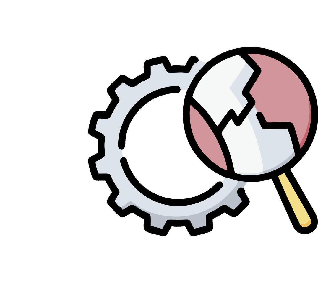 A magnifying glass and a gear on a white background vector
