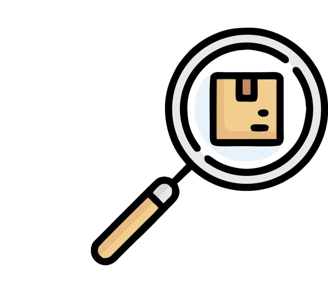Magnifying glass icon with a box vector