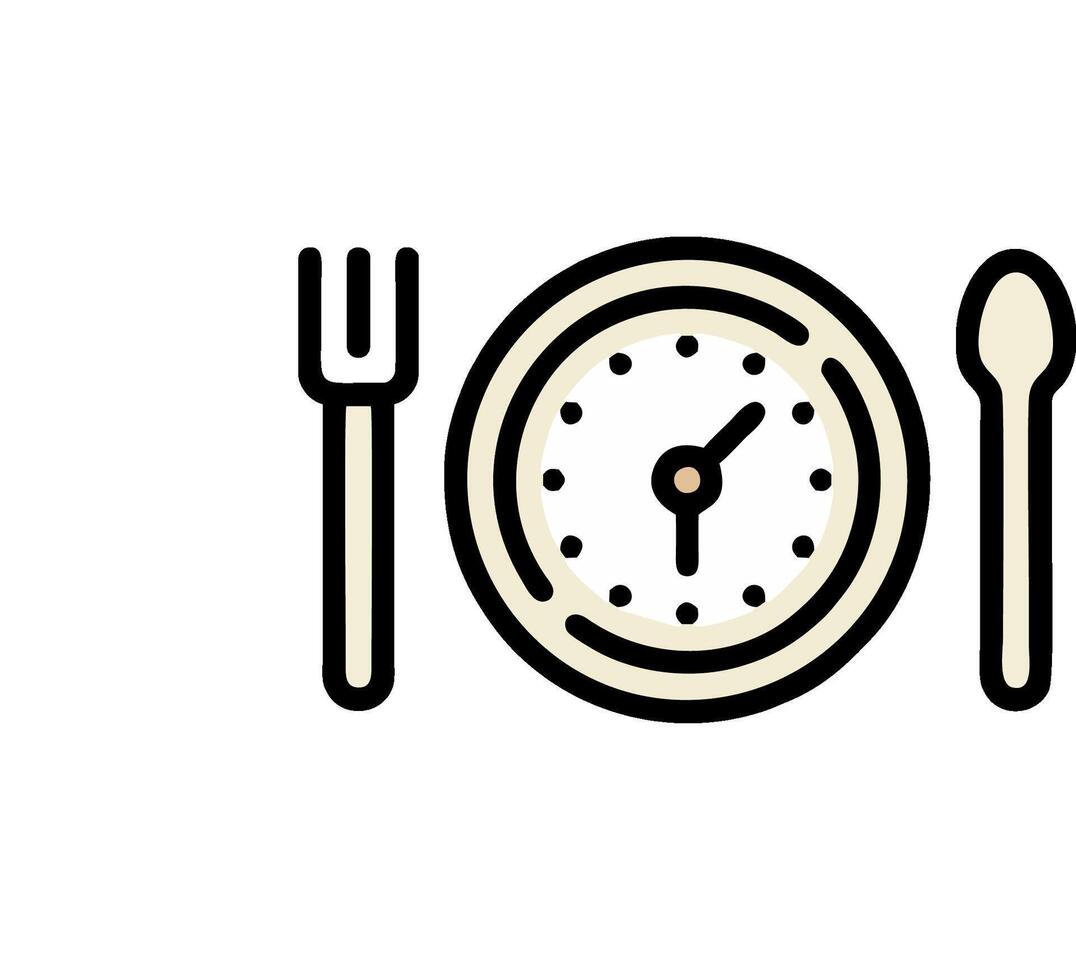 A clock and fork are shown in a flat line vector