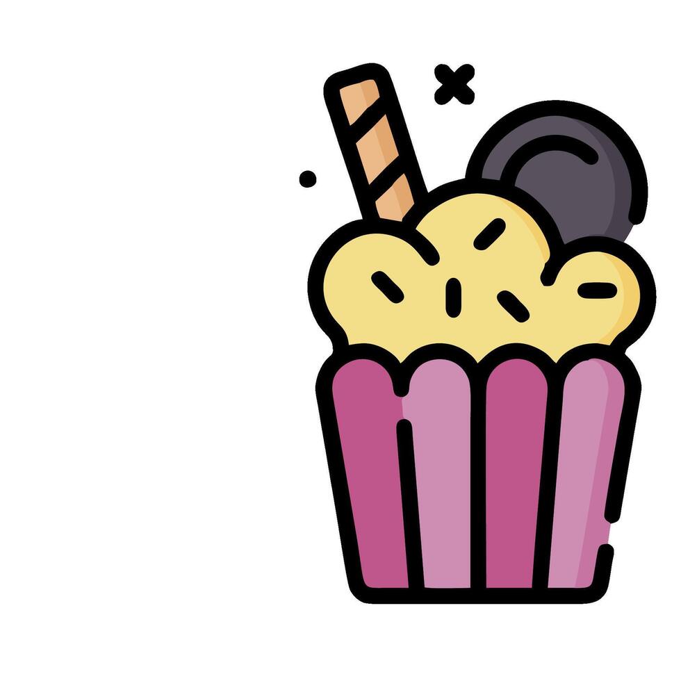 A cupcake with ice cream and a cookie vector