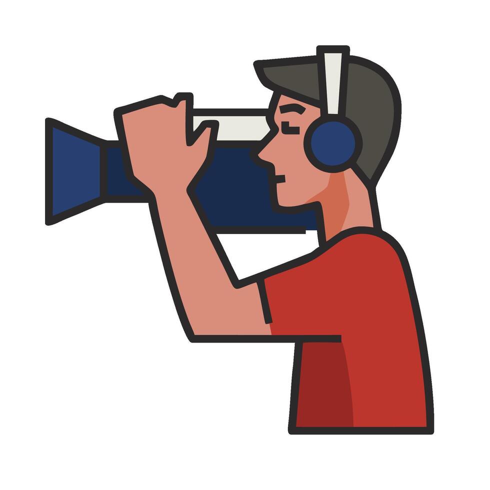A man with headphones is looking through a camera vector