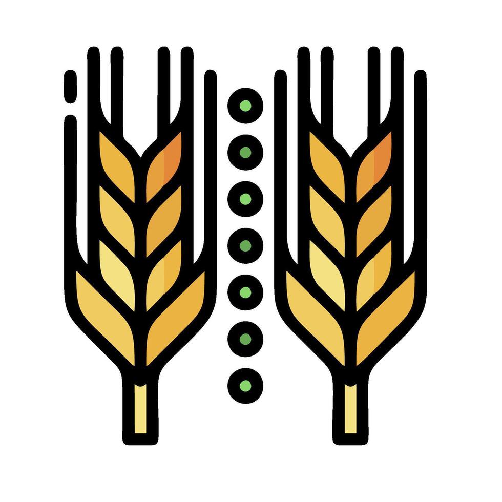 Two ears of wheat with green dots on them vector