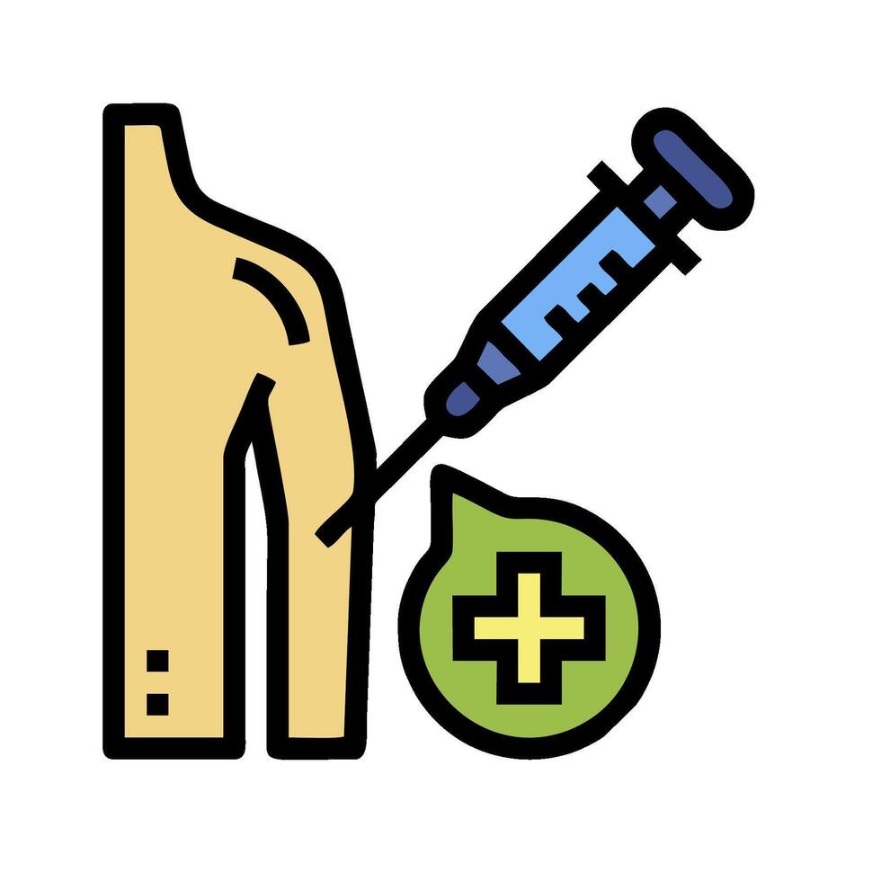A syringe and a green pill in a man's hand vector