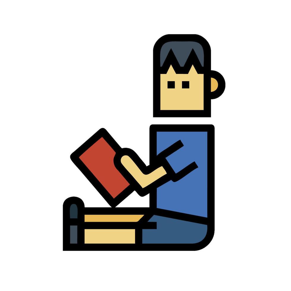 A man sitting down with a book in his hand vector