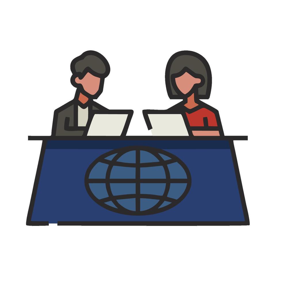 Two people sitting at a table with laptops vector