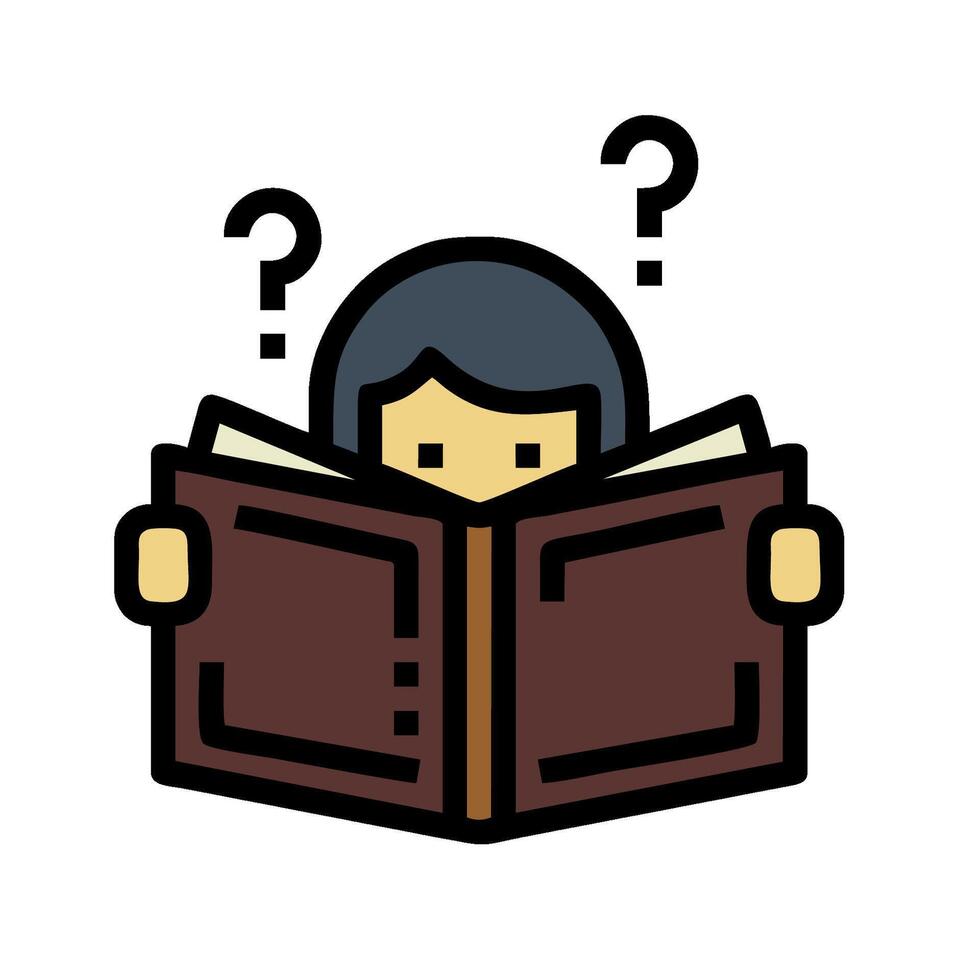 Person reading book with question marks illustration vector