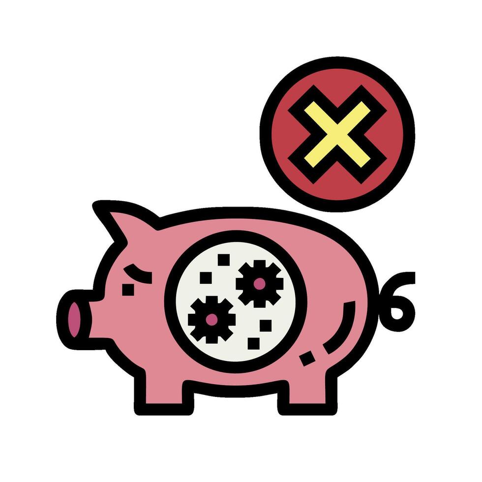 Piggy bank with gears and no money sign illustration vector