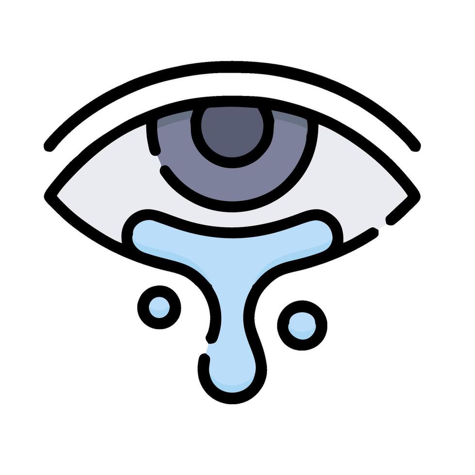 An eye with tears on it, with a line drawing of it vector