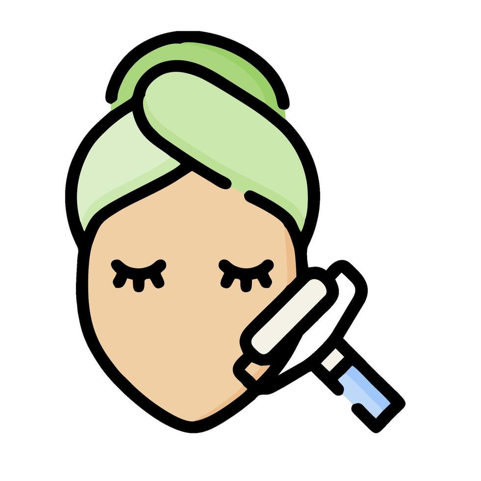 A woman with a green towel on her head is holding a brush vector