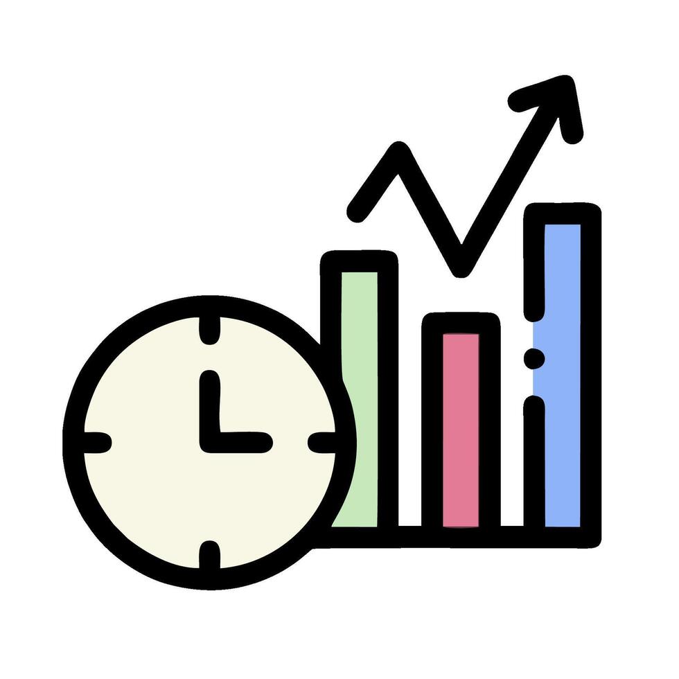 An icon of a clock and bar graph vector