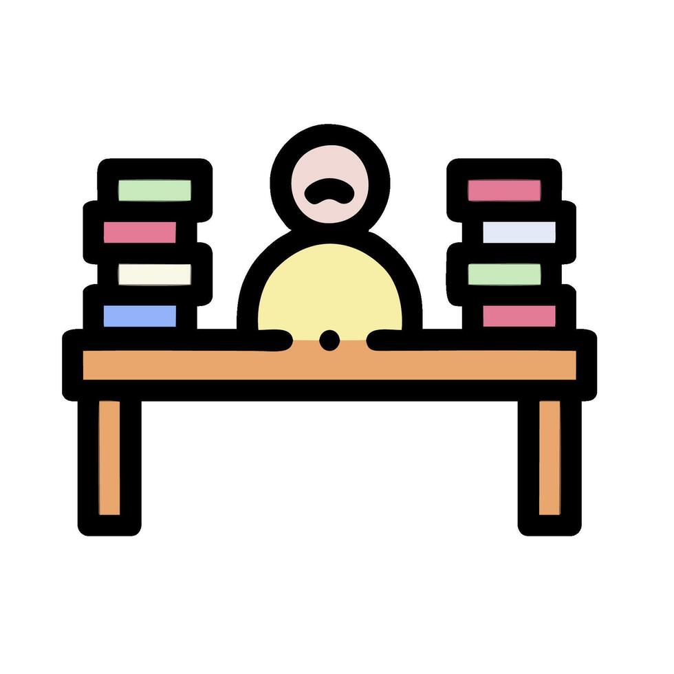 A man sitting at a table with stacks of books vector
