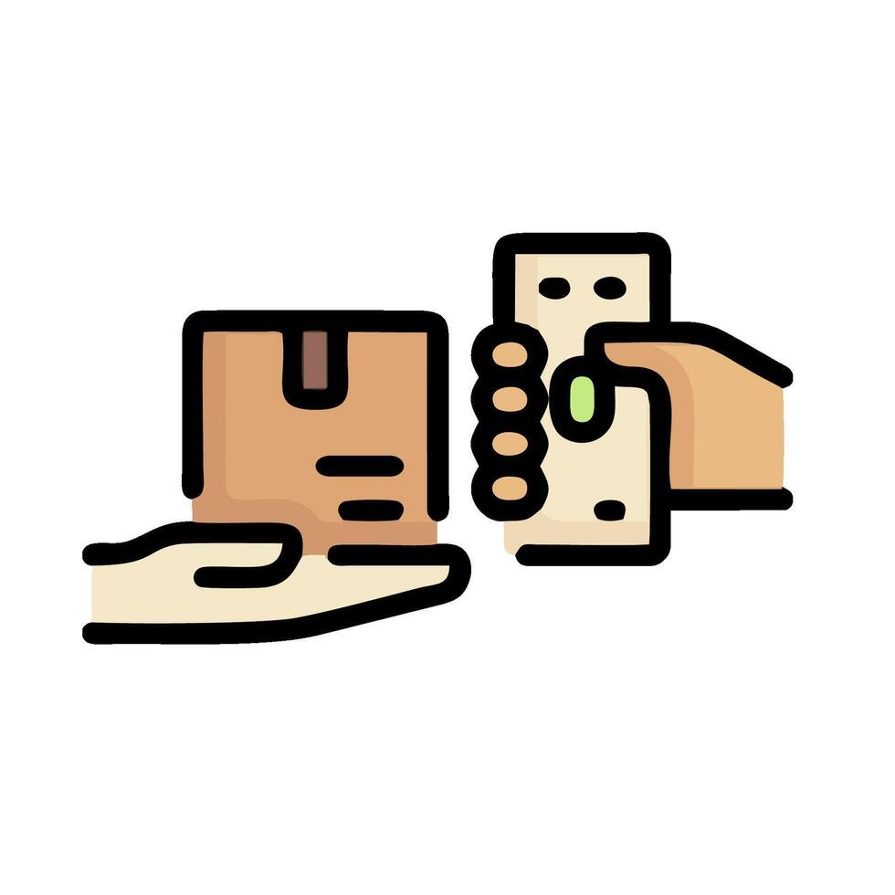 A hand holding a money bag and a hand holding a box vector