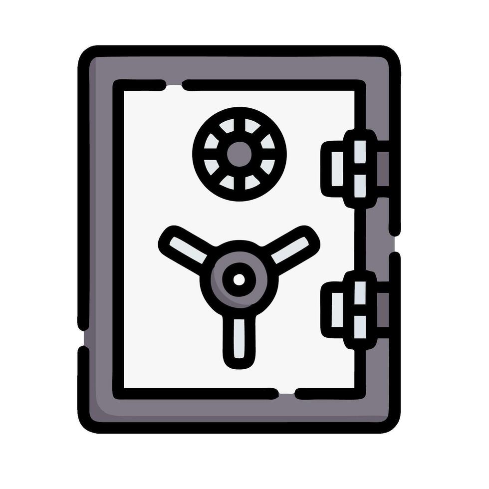 A black and white illustration of a safe box vector