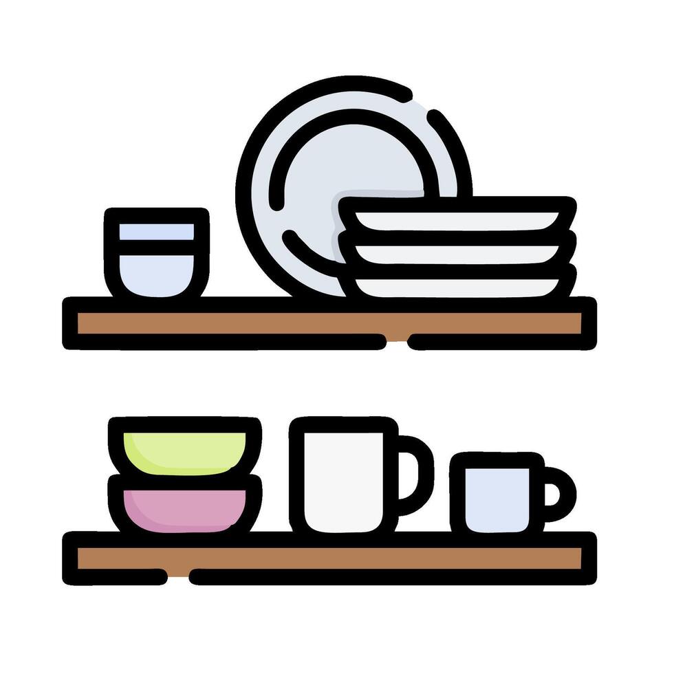 Dishware on shelves icon illustration vector