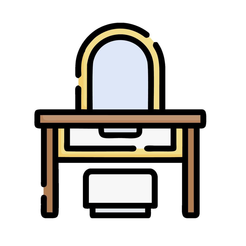A desk with a mirror and a chair vector