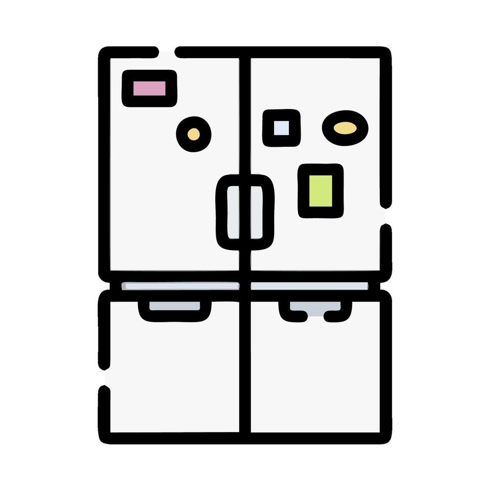 A refrigerator with a door open and a door closed vector