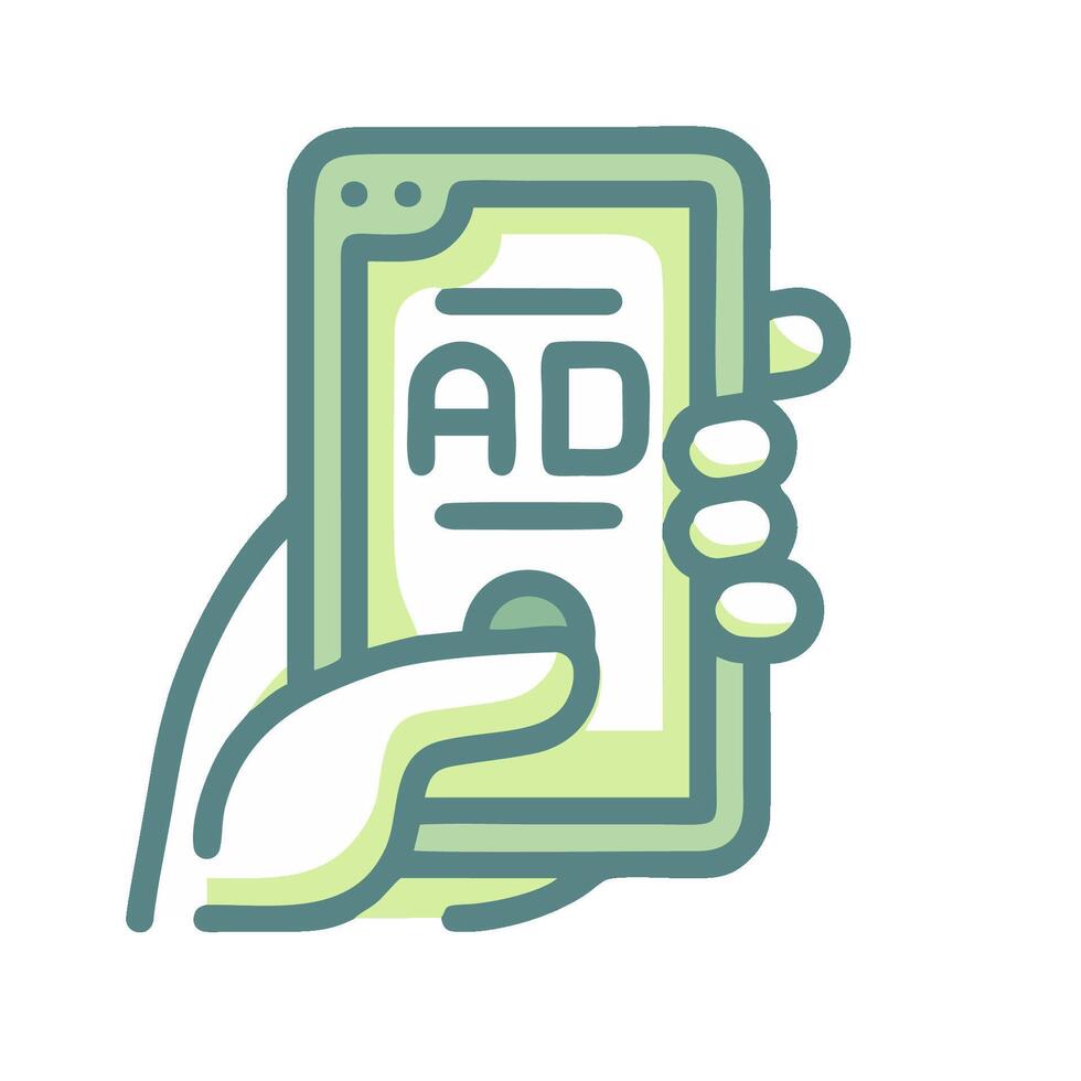 A hand holding a smartphone with an ad on it vector