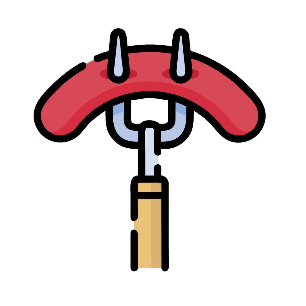 A red hot dog with a fork on it vector