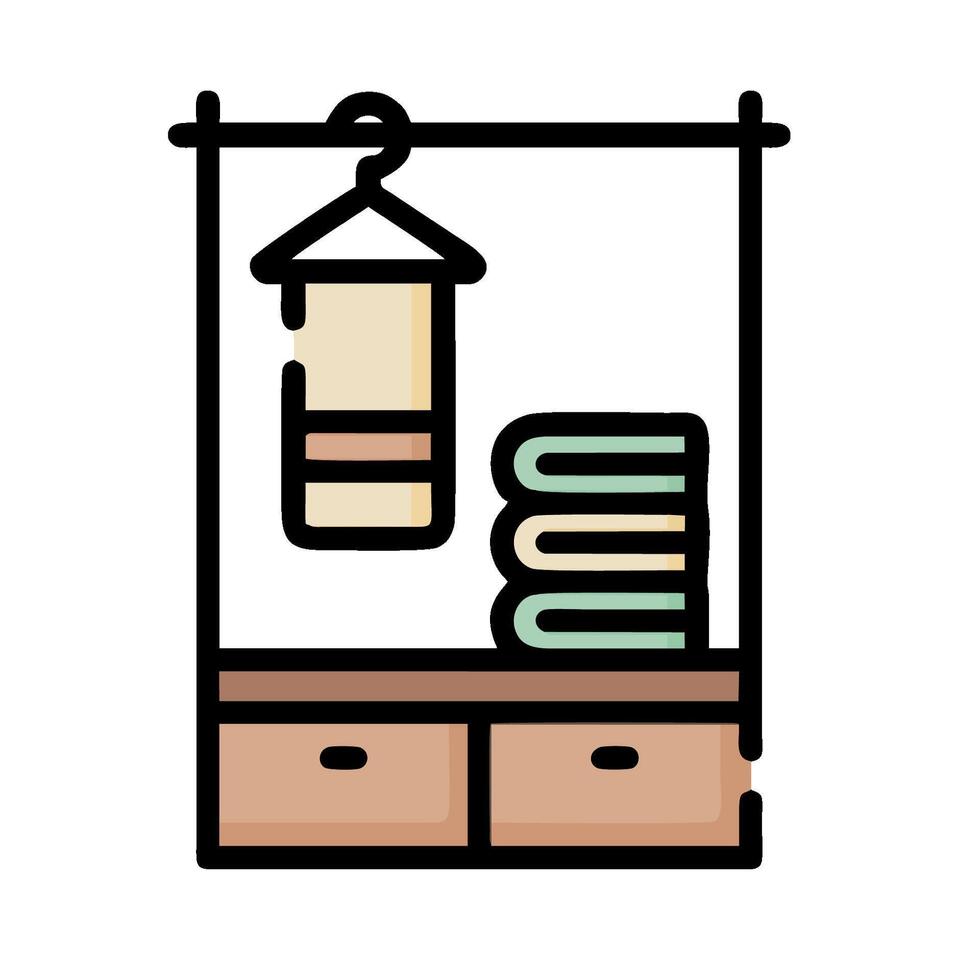 A closet with a hanging towel rack and a towel vector