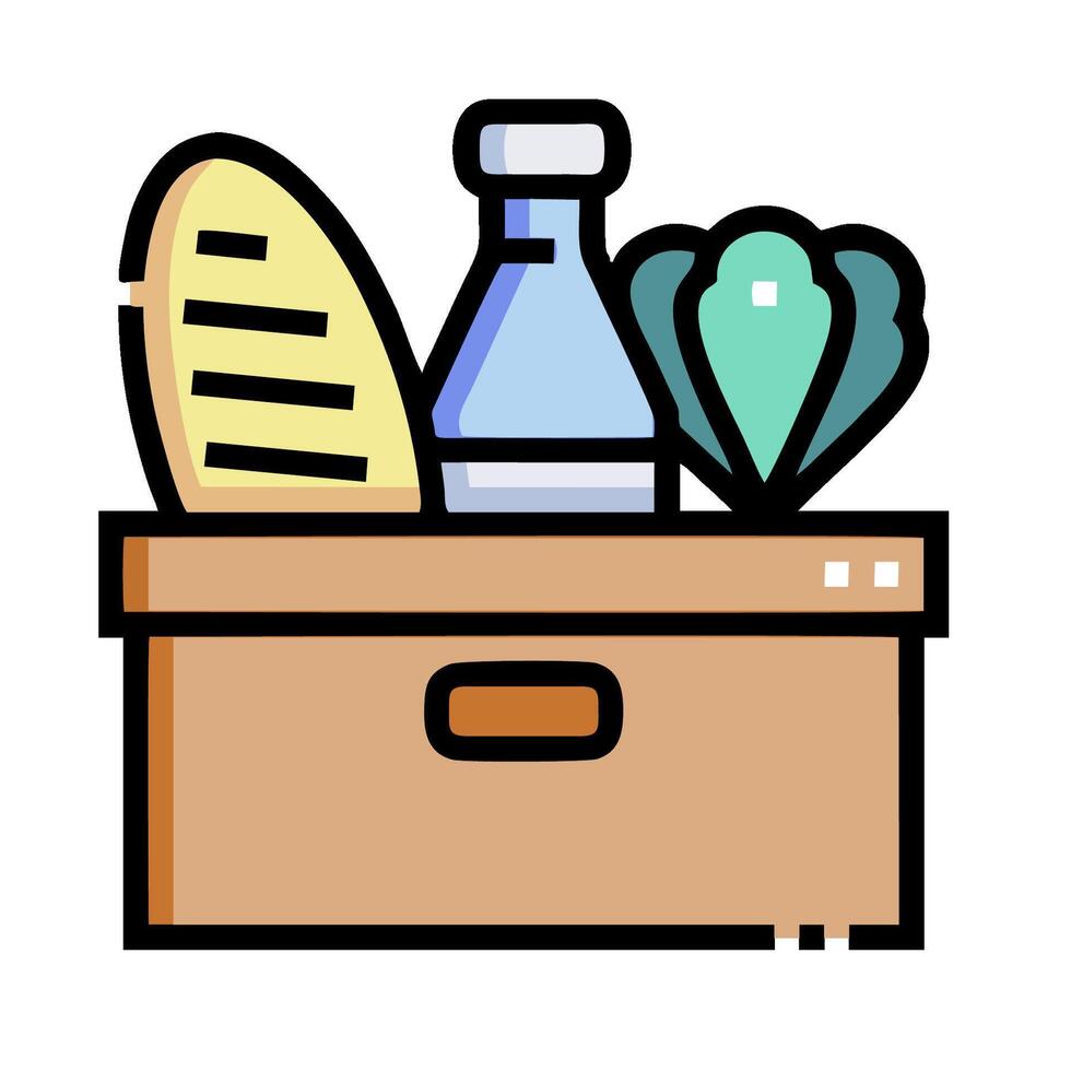 A box with bread, vegetables and a bottle vector