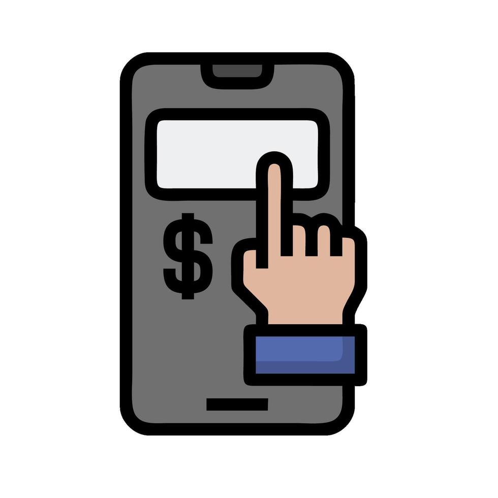 A hand pointing at a phone with a dollar sign vector