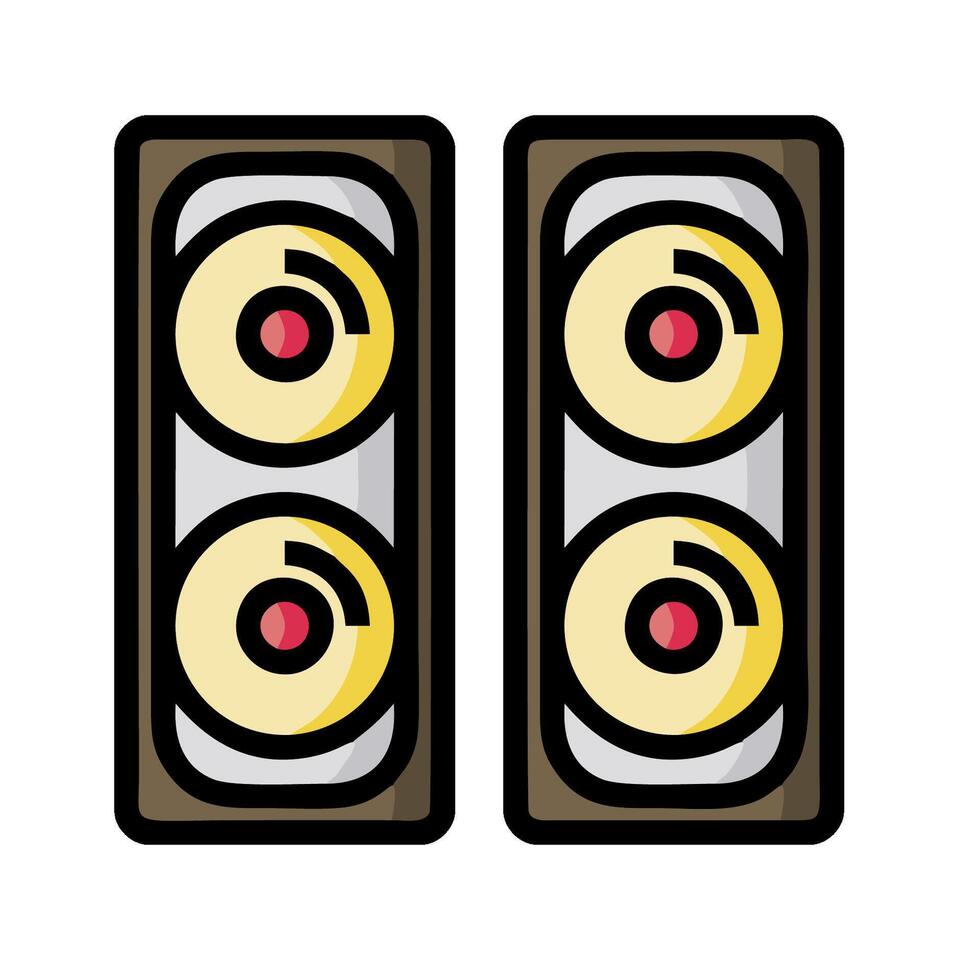 Two speakers with red and yellow lights on them vector