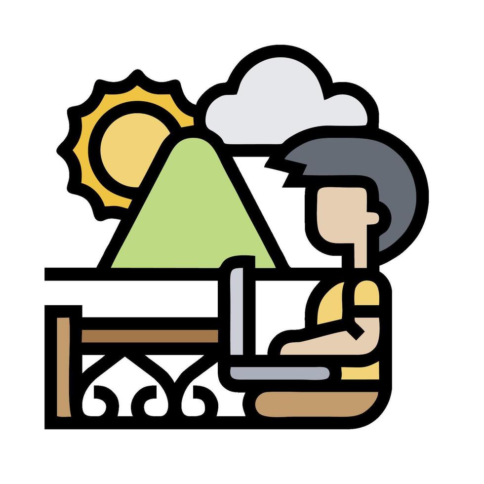 A person sitting on a bench with a laptop vector