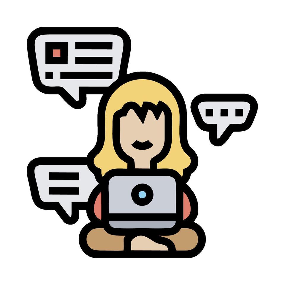 A woman with a laptop and speech bubbles vector