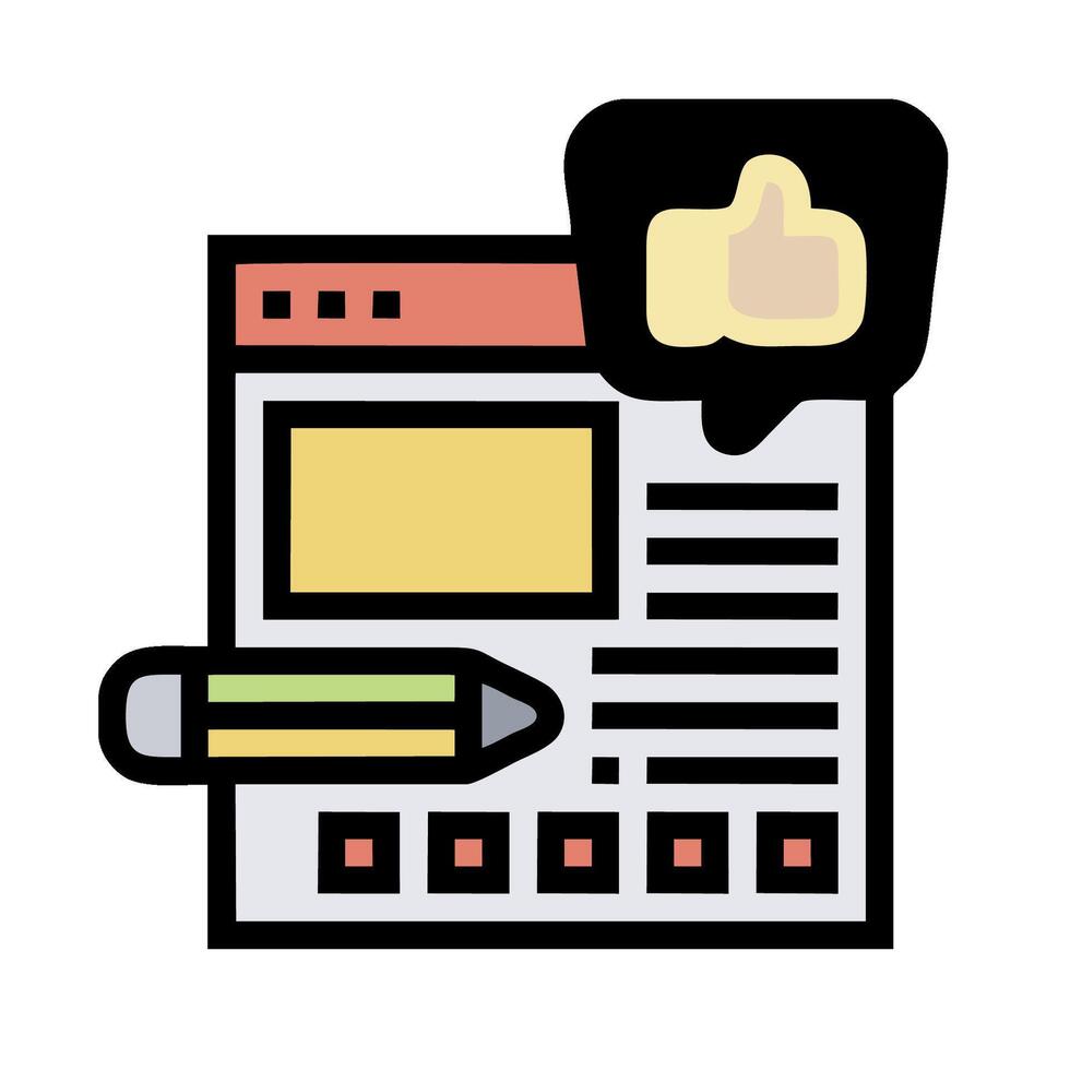 A computer screen with a pencil and thumb up vector