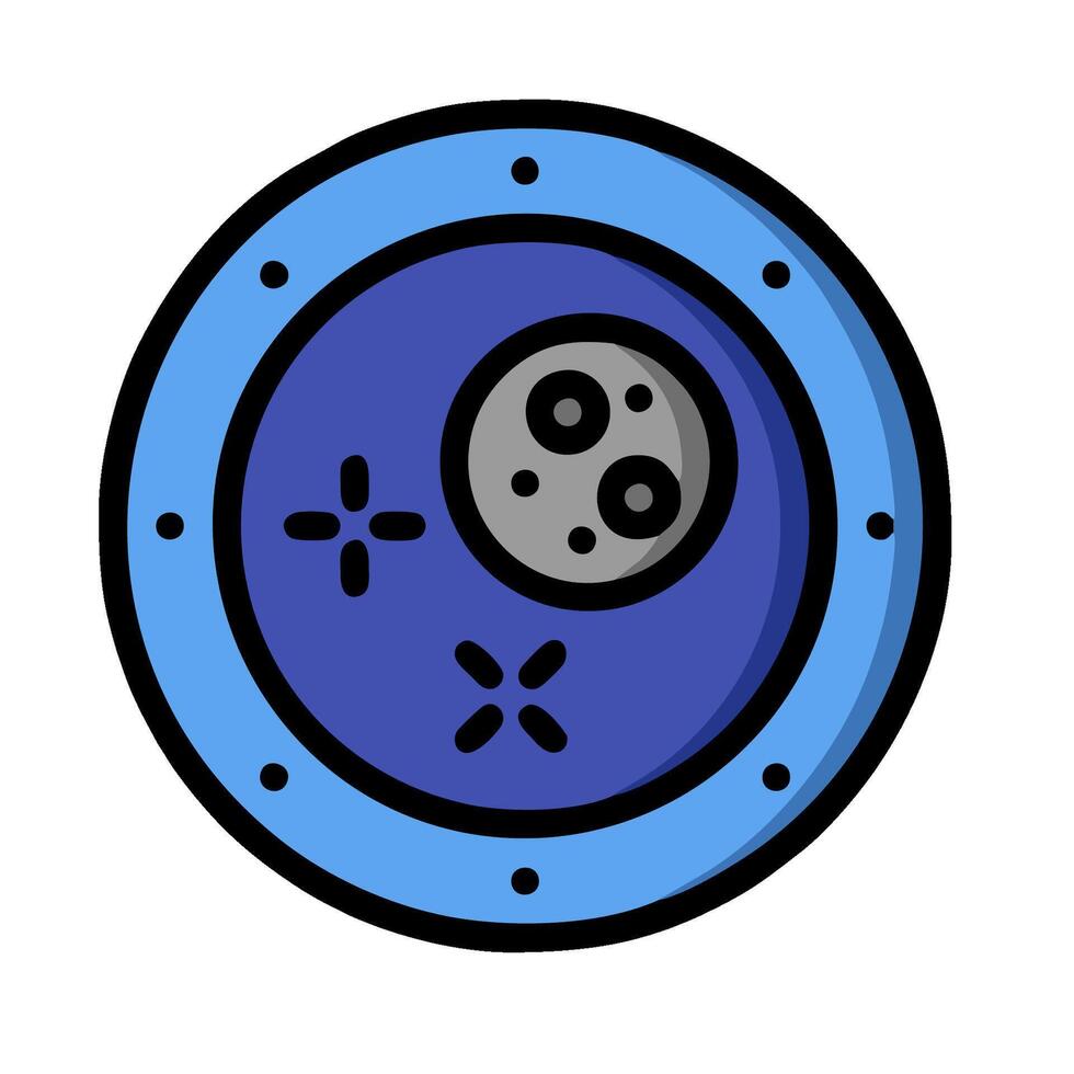 A blue and black circular object with a moon and two buttons vector