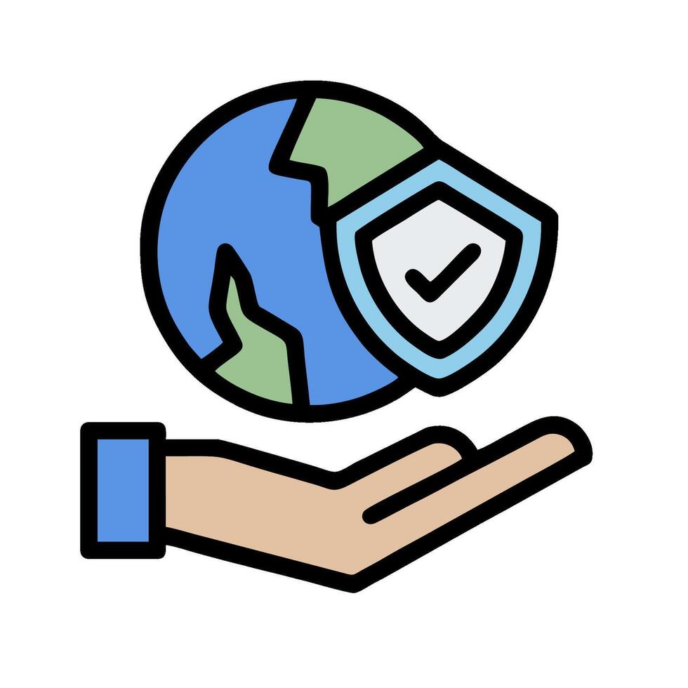 A hand holding a globe with a shield on it vector
