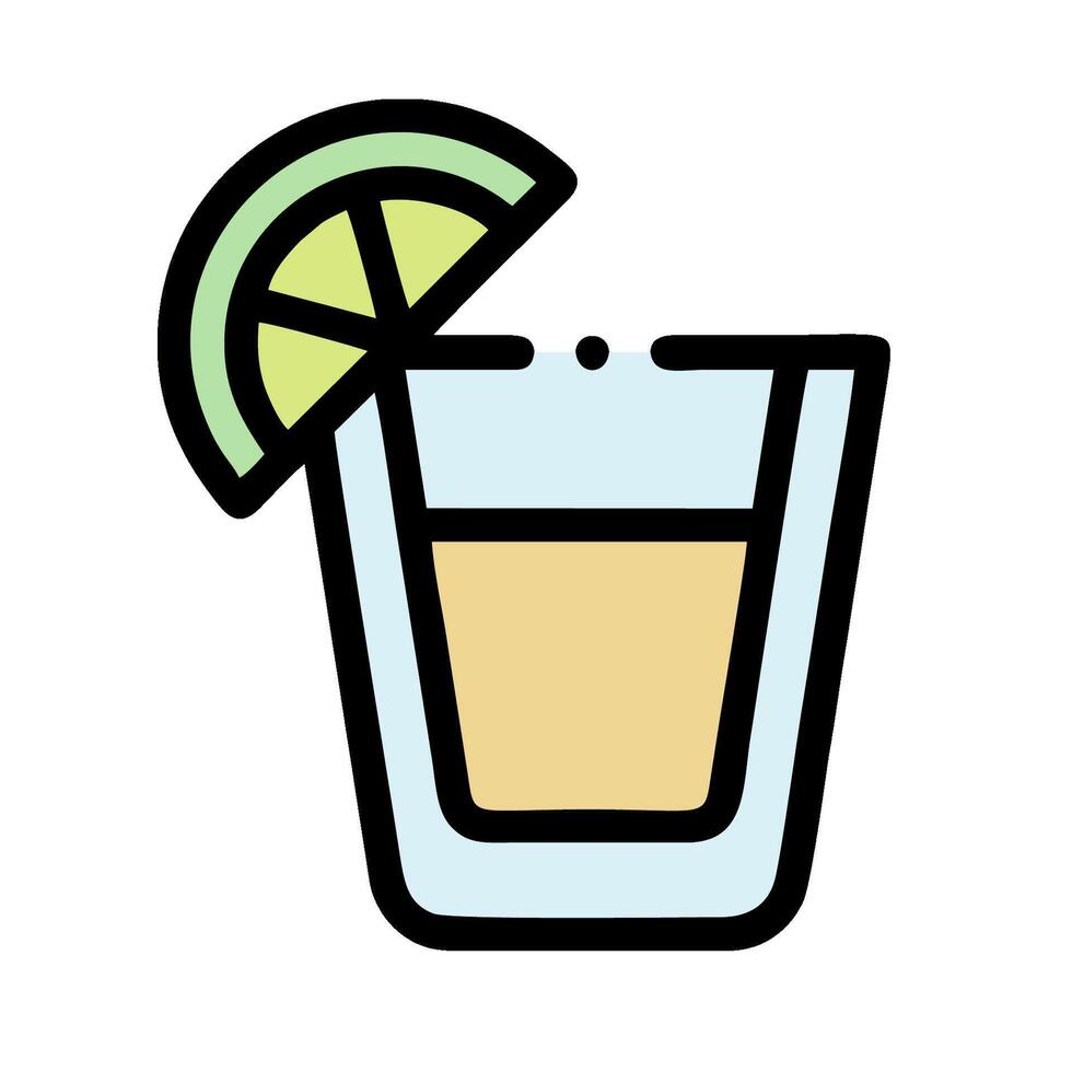 A glass of tequila with a lime slice vector
