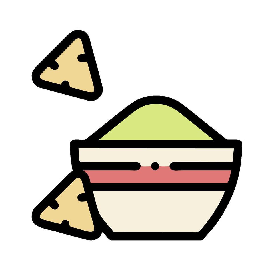 A bowl of guacamole with chips on top vector