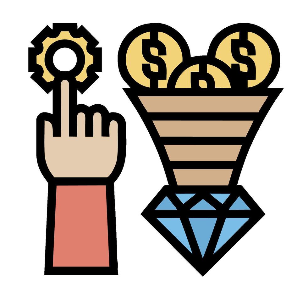 A hand pointing to a funnel with money in it vector