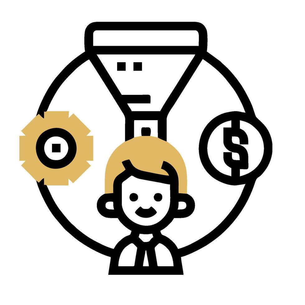 A man holding a funnel and a dollar sign vector