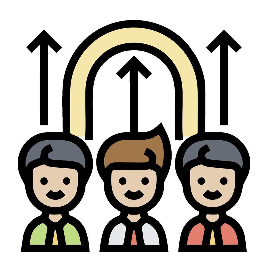 Business people with arrows and rainbow icon vector