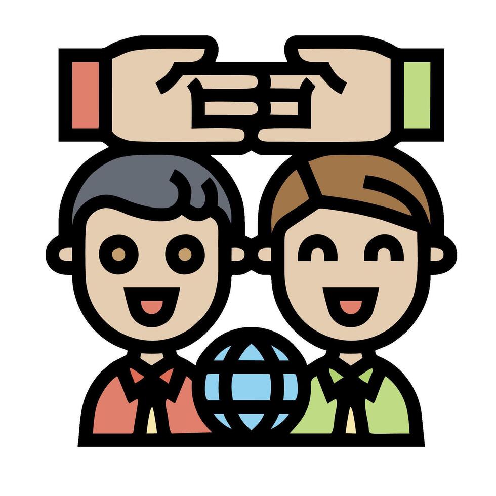 Two people holding hands with a globe vector