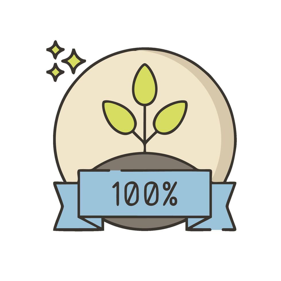 100 organic badge with a plant and stars vector