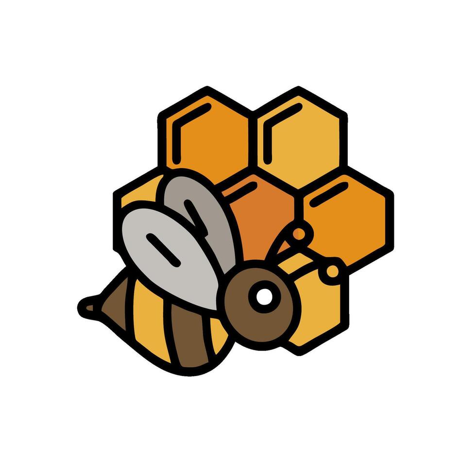 A bee is sitting on a honeycomb vector