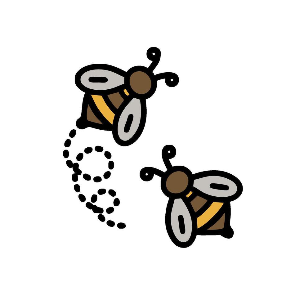 Two bees are flying in the air with a bee on the ground vector