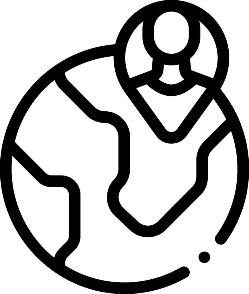 A black and white line icon of a globe with a pin on it vector