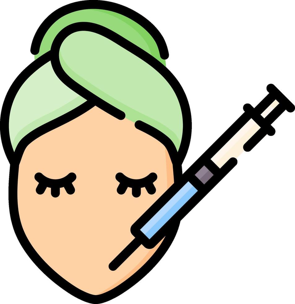 A woman with a green towel on her head holding a syringe vector