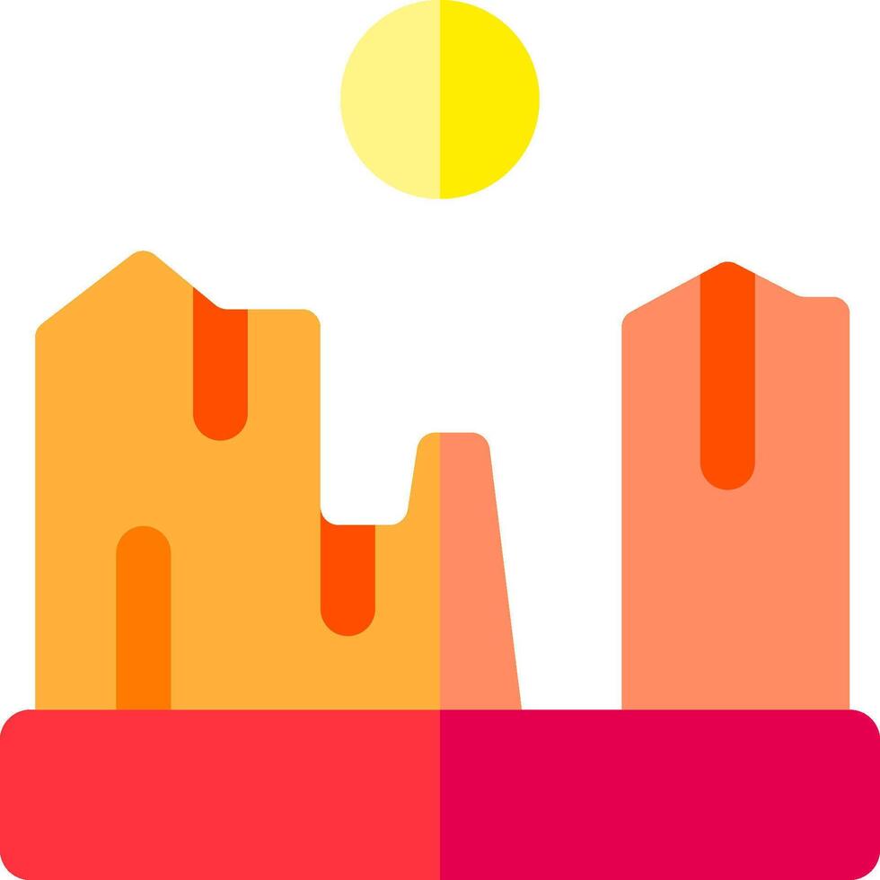 An orange and pink city skyline with a sun in the sky vector