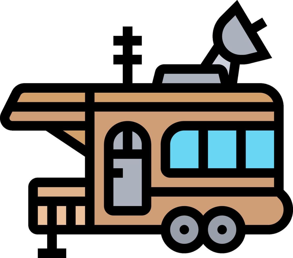 An rv trailer with a satellite dish on top vector