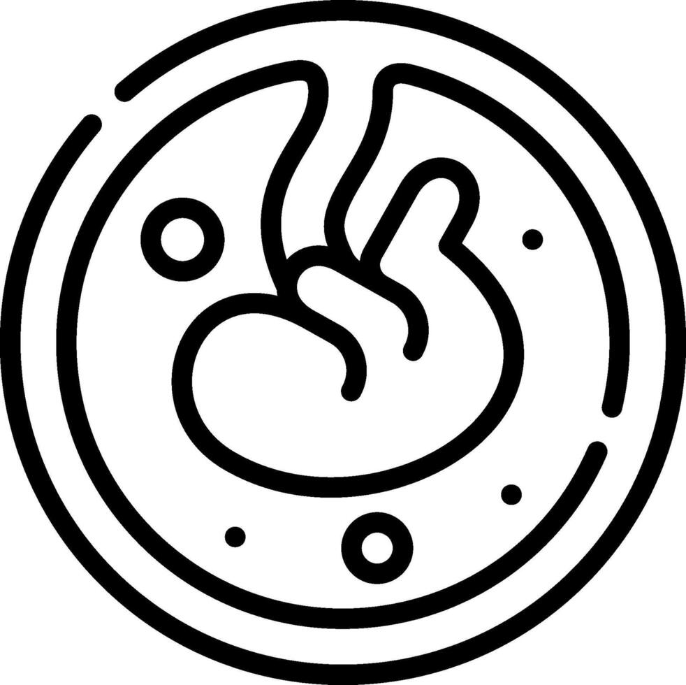 A black and white outline of a fetus in a circle vector