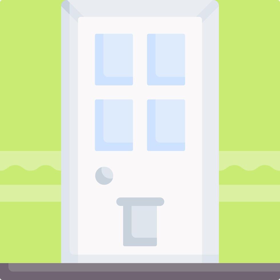 A white door with a window and a green background vector