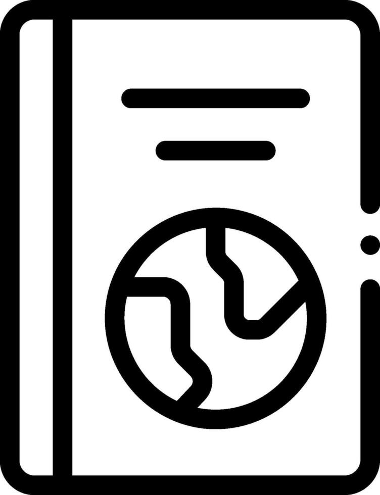 A black and white icon of a book with a globe inside vector