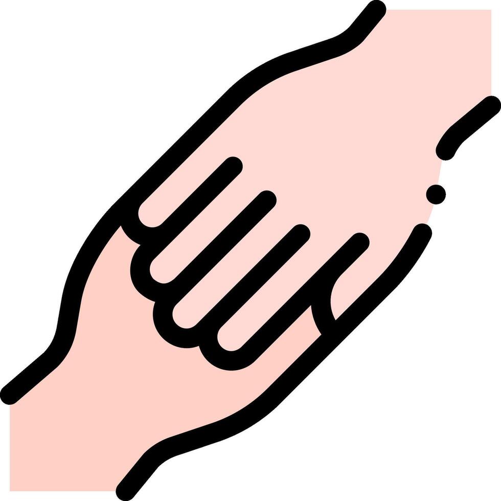 A hand holding another hand in a flat line vector