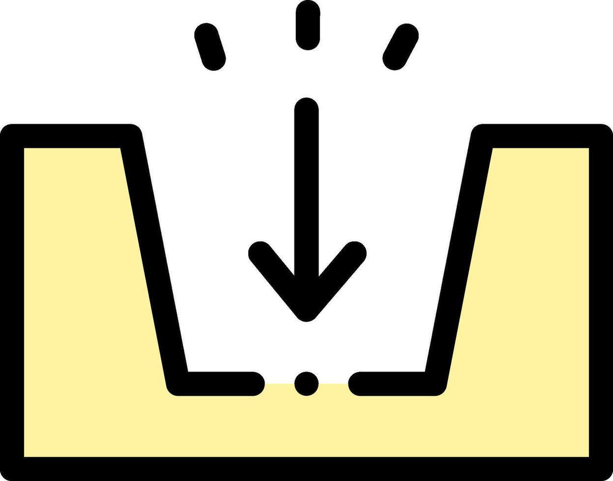 A yellow box with an arrow pointing down vector