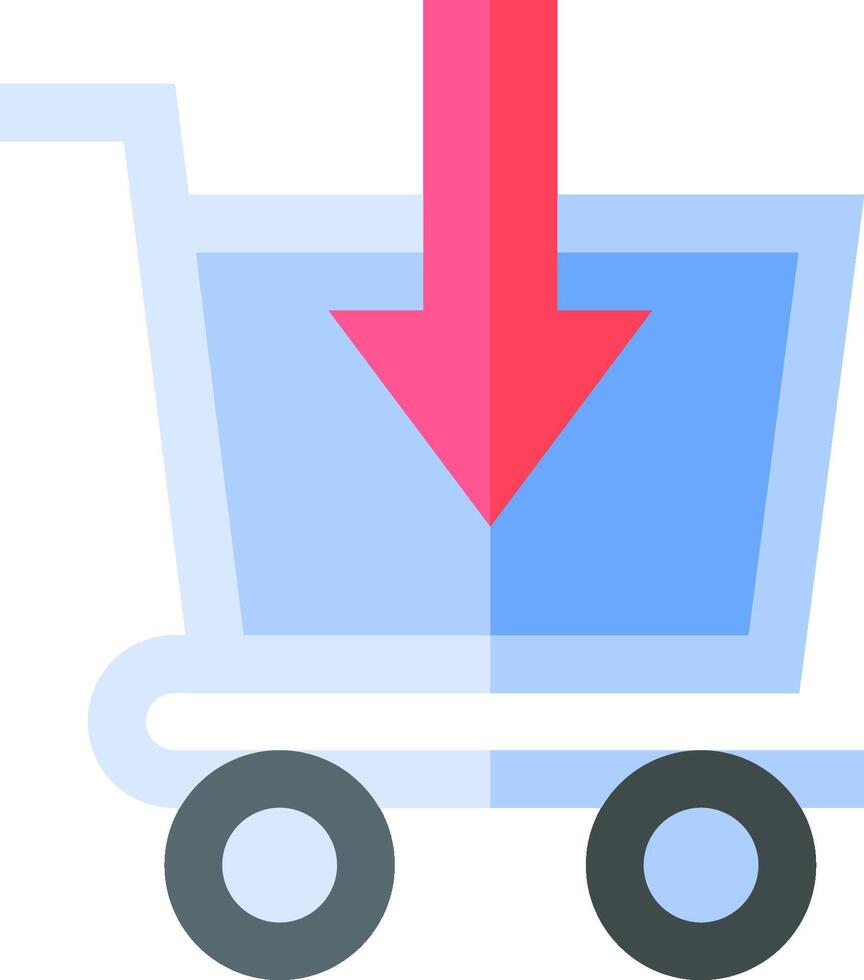 An icon of a shopping cart with an arrow pointing down vector